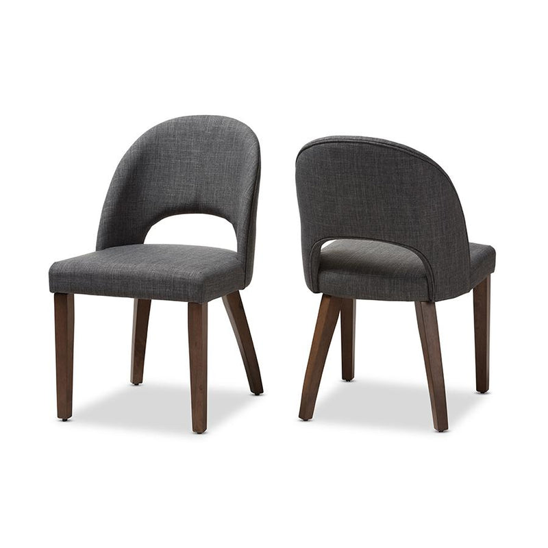 Dark Grey Fabric Upholstered Walnut Finished Wood Dining Chair (Set of 2)