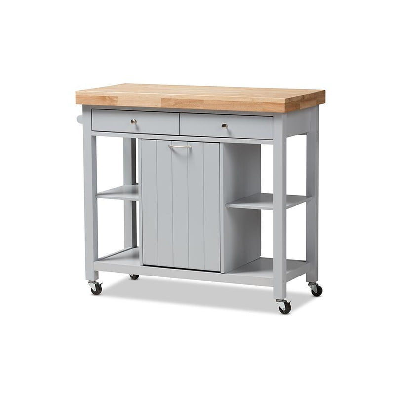 Baxton Studio Hayward Coastal and Farmhouse Light Grey Wood Kitchen Cart