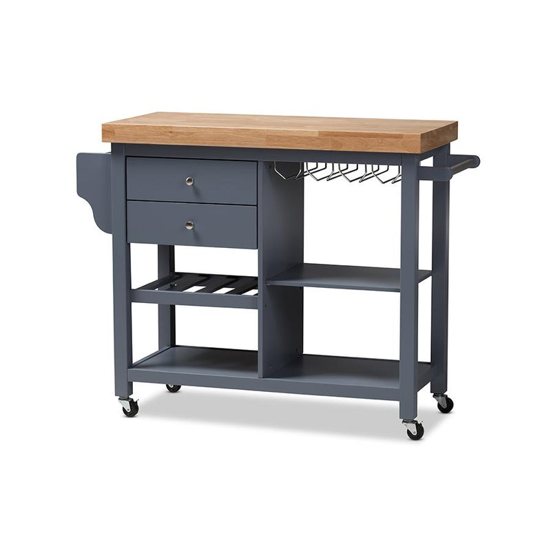 Baxton Studio Sunderland Coastal and Farmhouse Grey Wood Kitchen Cart