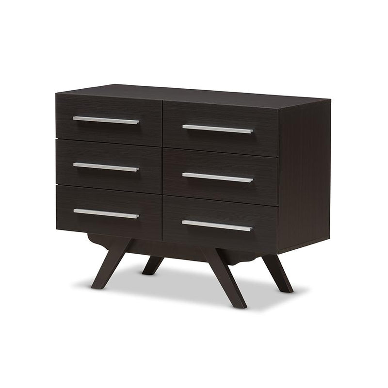 Auburn Mid-Century Modern Espresso Brown Finished Wood 6-Drawer Dresser