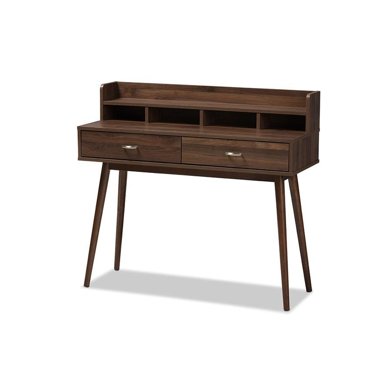 Baxton Studio Disa Mid-Century Modern Walnut Brown Finished 2-Drawer Desk