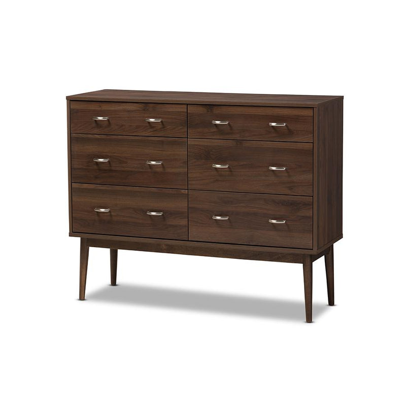 Baxton Studio Disa Mid-Century Modern Walnut Brown Finished 6-Drawer Dresser