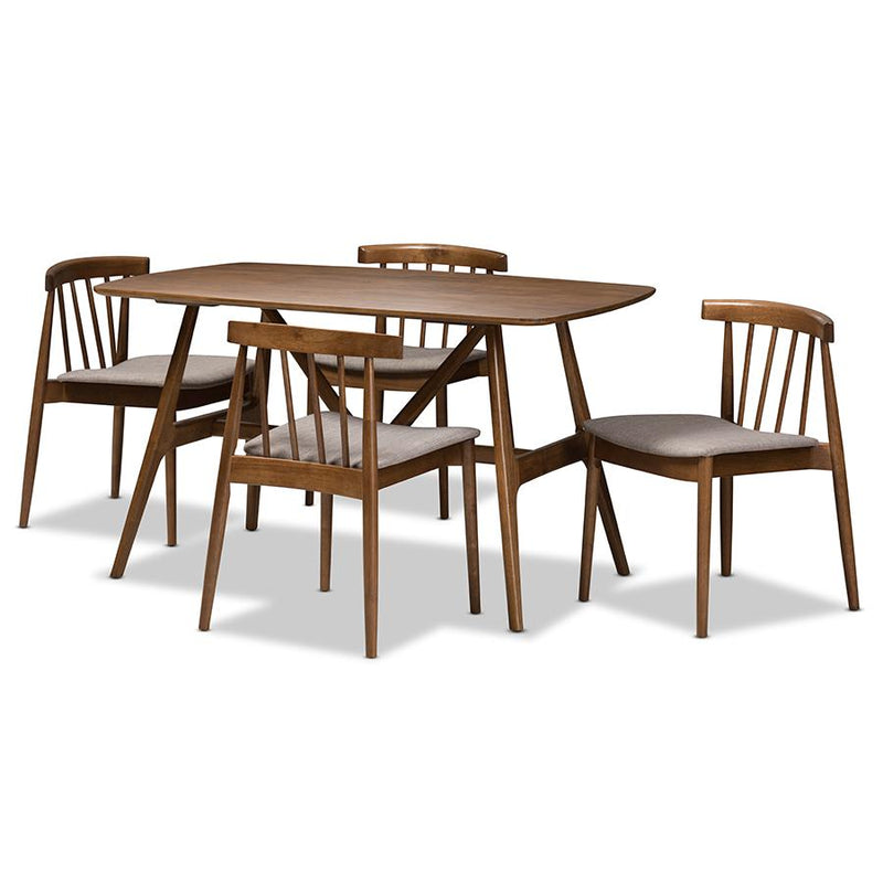 Baxton Studio Wyatt Mid-Century Modern Walnut Wood 5-Piece Dining Set