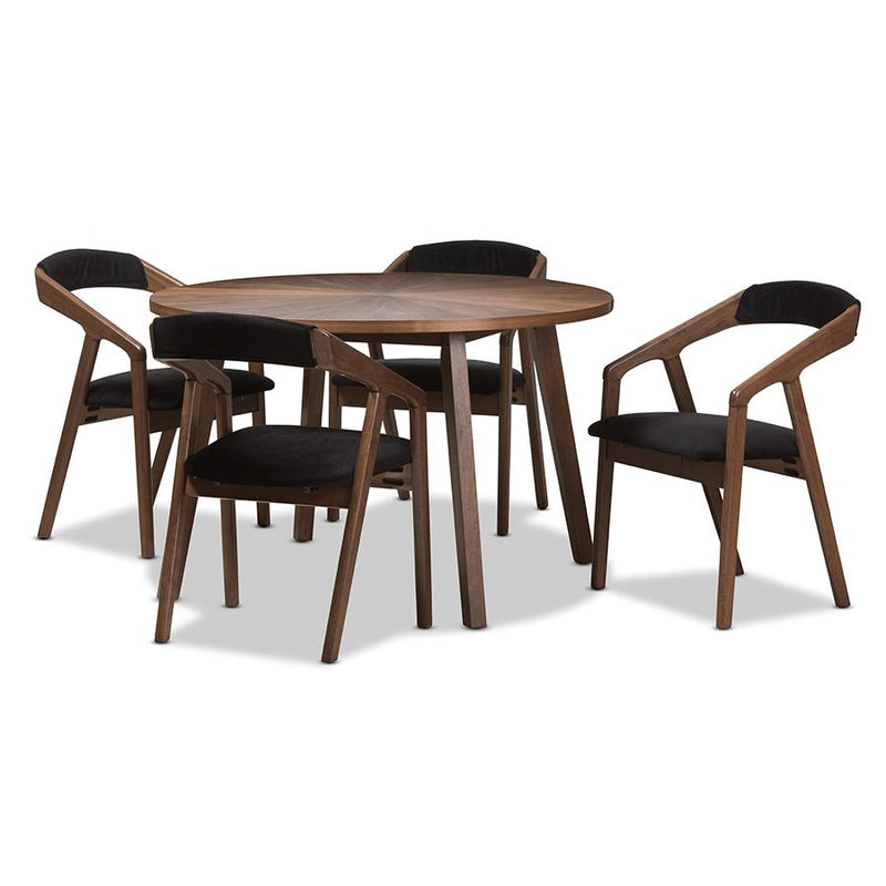 Black Fabric and Walnut Medium Brown Wood Finishing Dining Set