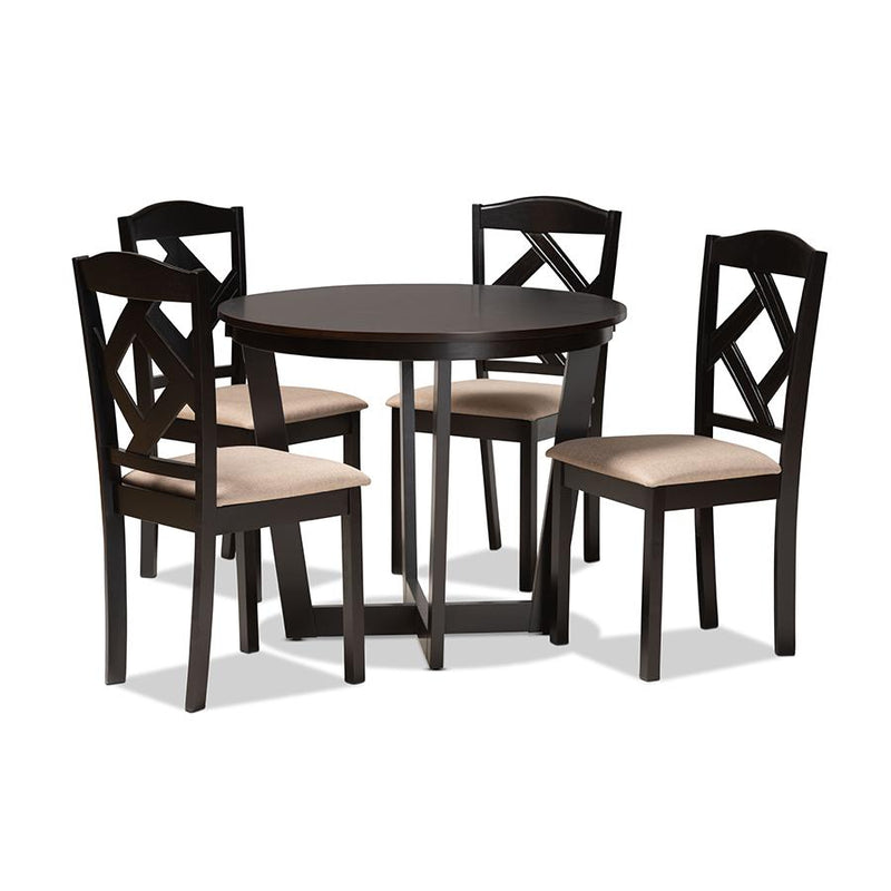 Morigan Sand Fabric Upholstered and Dark Brown Finished Wood 5-Piece Dining Set