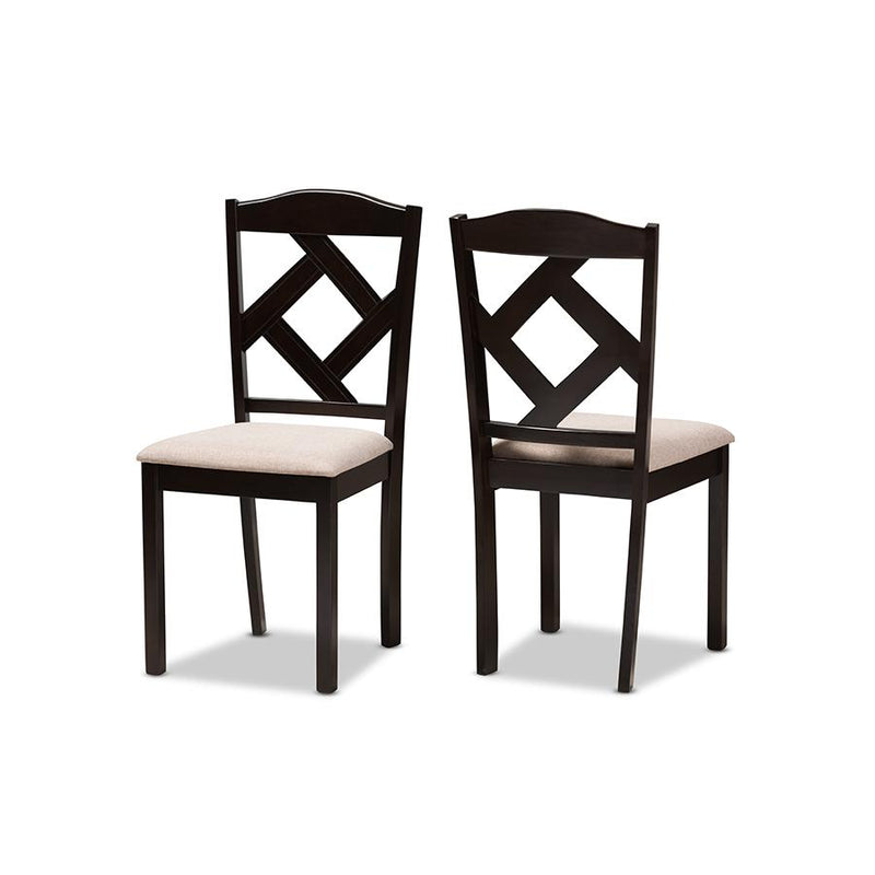 Beige Fabric Upholstered and Dark Brown Finished Dining Chair (Set of 2)