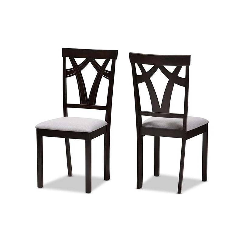 Grey Fabric Upholstered and Dark Brown Finished Dining Chair (Set of 2)