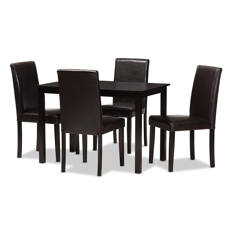 Dark Brown Faux Leather Upholstered 5-Piece Dining Set