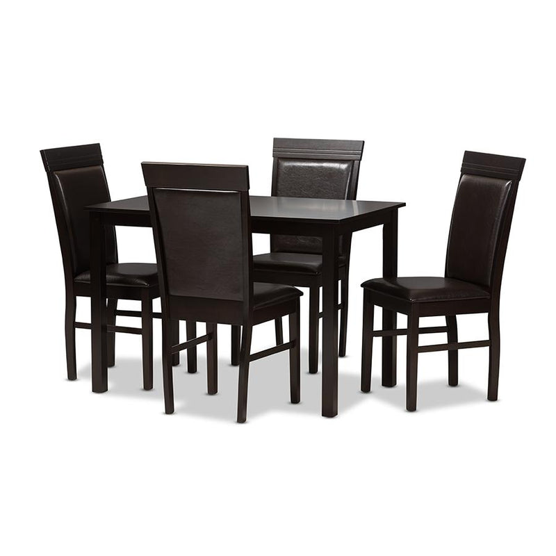 Dark Brown Faux Leather Upholstered 5-Piece Dining Set