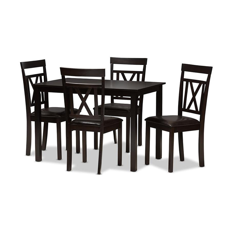 Dark Brown Faux Leather Upholstered 5-Piece Dining Set