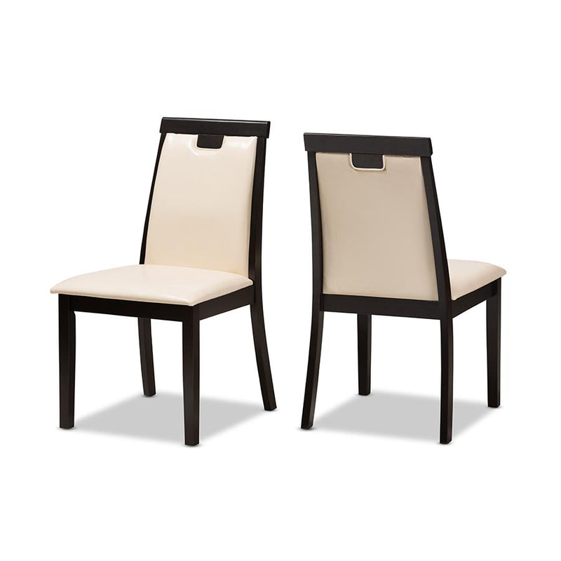 Leather Upholstered and Dark Brown Finished Dining Chair (Set of 2)