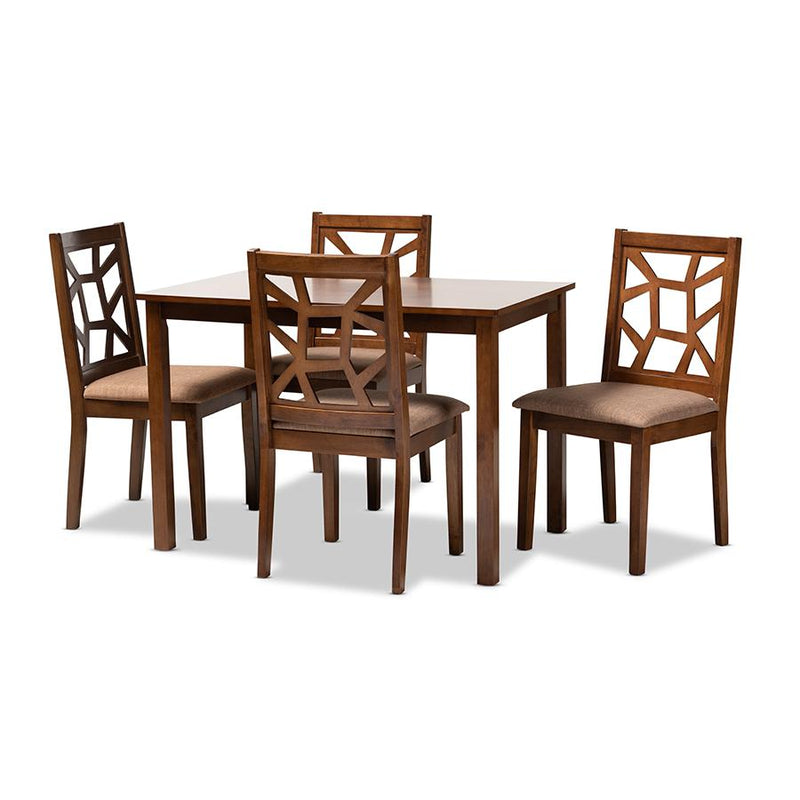 Walnut Brown Finished 5-Piece Wood Dining Set