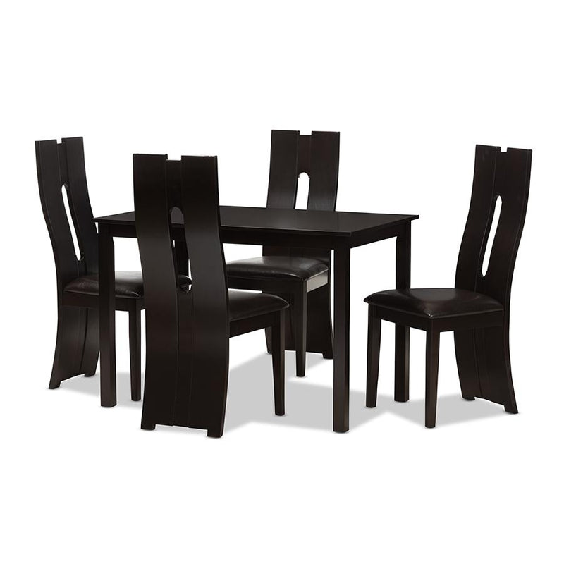 Dark Brown Faux Leather Upholstered 5-Piece Dining Set