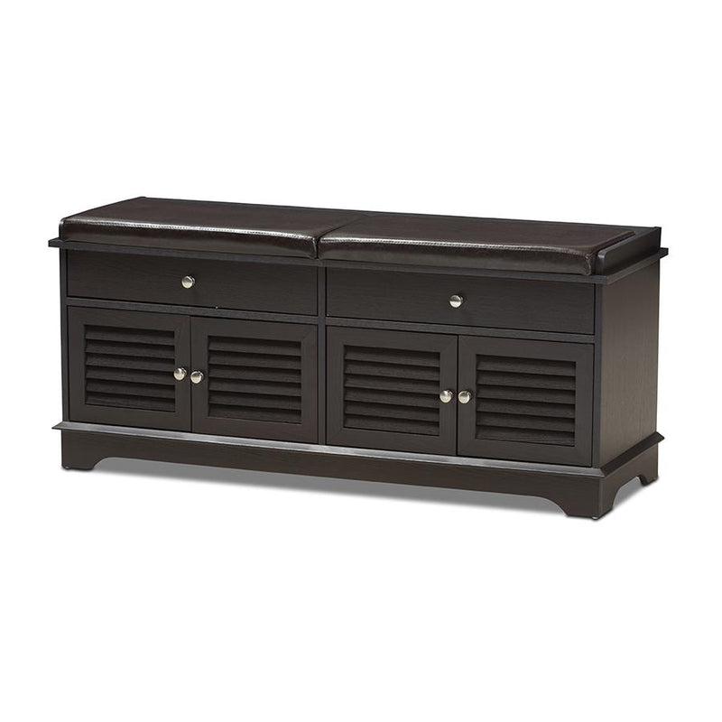 Leo Modern and Contemporary Dark Brown Wood 2-Drawer Shoe Storage Bench