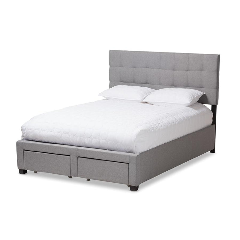 Tibault Modern and Contemporary Grey Fabric Upholstered Queen Size Storage Bed