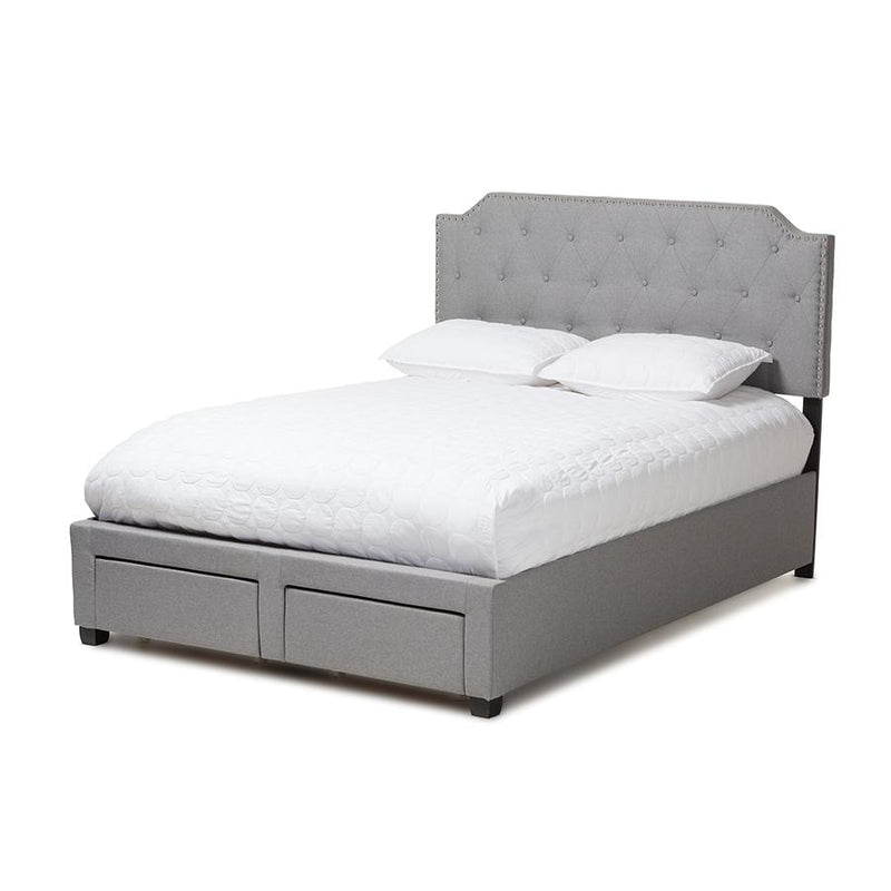 Aubrianne Modern and Contemporary Grey Fabric Upholstered Queen Storage Bed