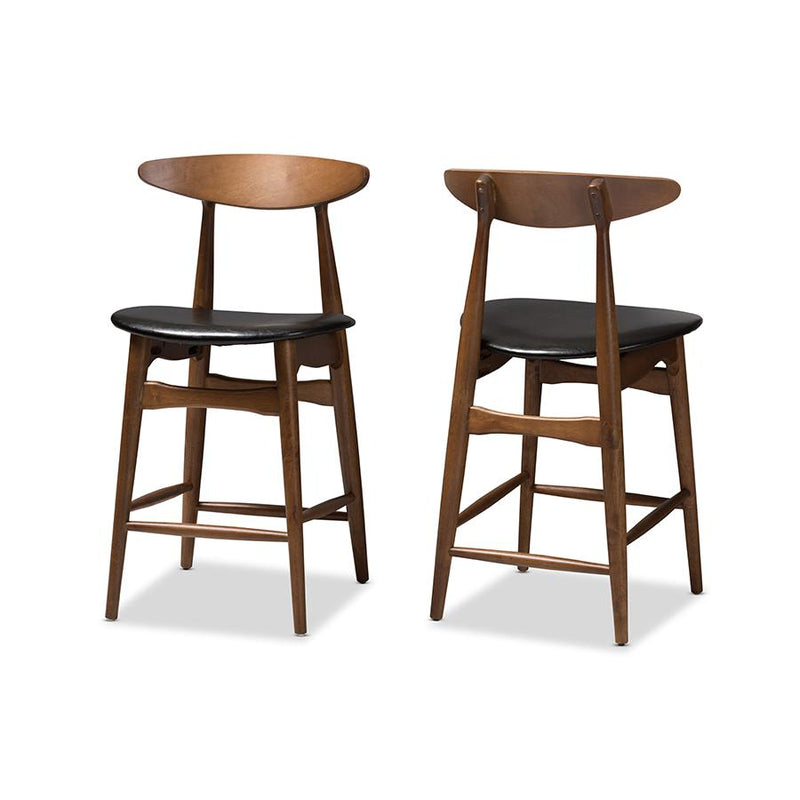 Leather Upholstered Walnut Finished Counter Stool (Set of 2)