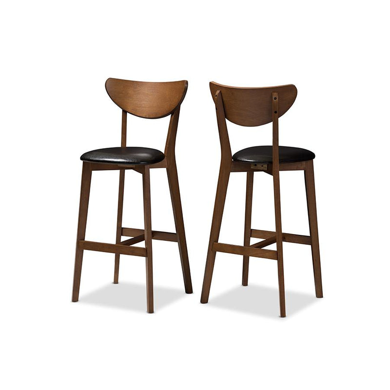 Leather Upholstered Walnut Finished Bar Stool (Set of 2)