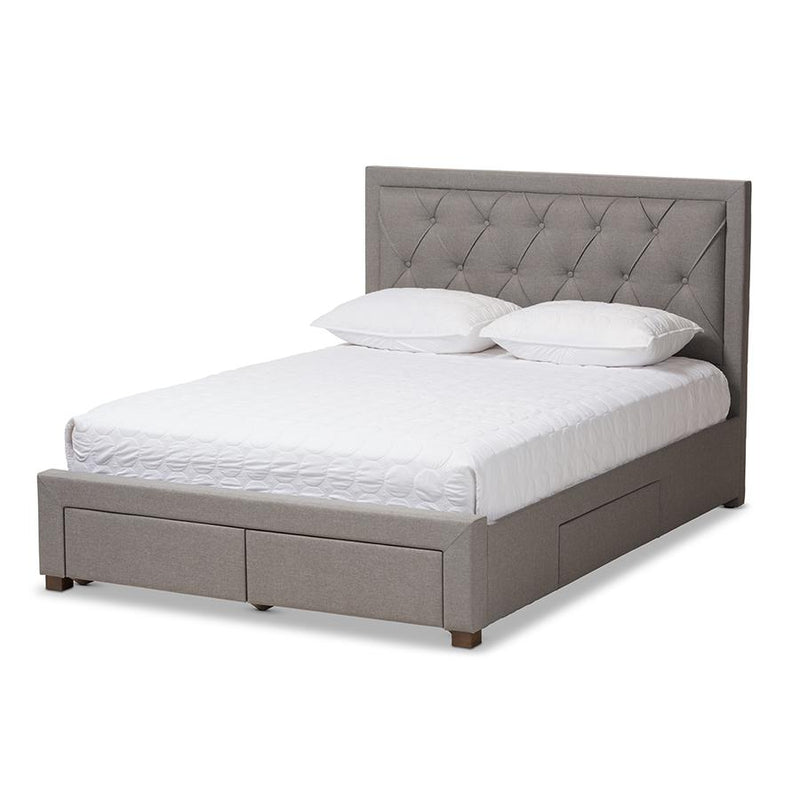 Light Grey Fabric Upholstered Queen Size Storage Bed