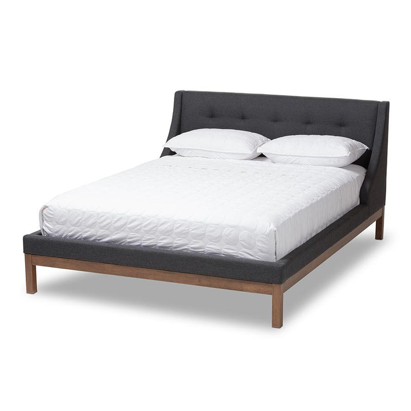 Dark Grey Fabric Upholstered Walnut-Finished Full Sized Platform Bed