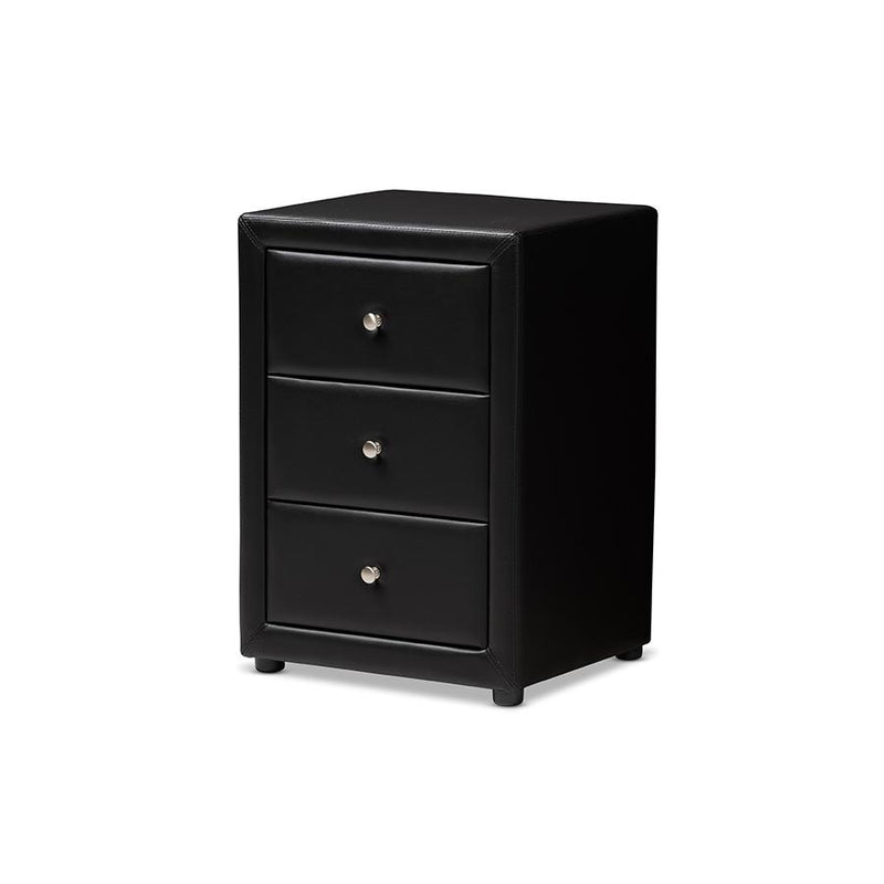 Tessa Modern and Contemporary Black Faux Leather Upholstered 3-Drawer Nightstand