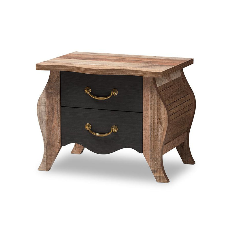 Oak-Finished Wood 2-Drawer Nightstand