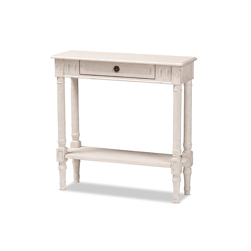 Ariella Country Cottage Farmhouse Whitewashed 1-Drawer Console Table