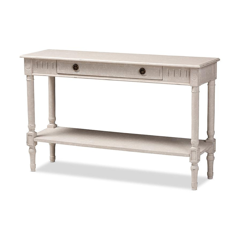 Ariella Country Cottage Farmhouse Whitewashed 1-Drawer Console Table