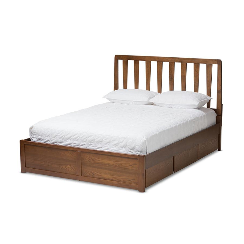 Raurey Modern and Contemporary Walnut Finished Queen Size Storage Platform Bed