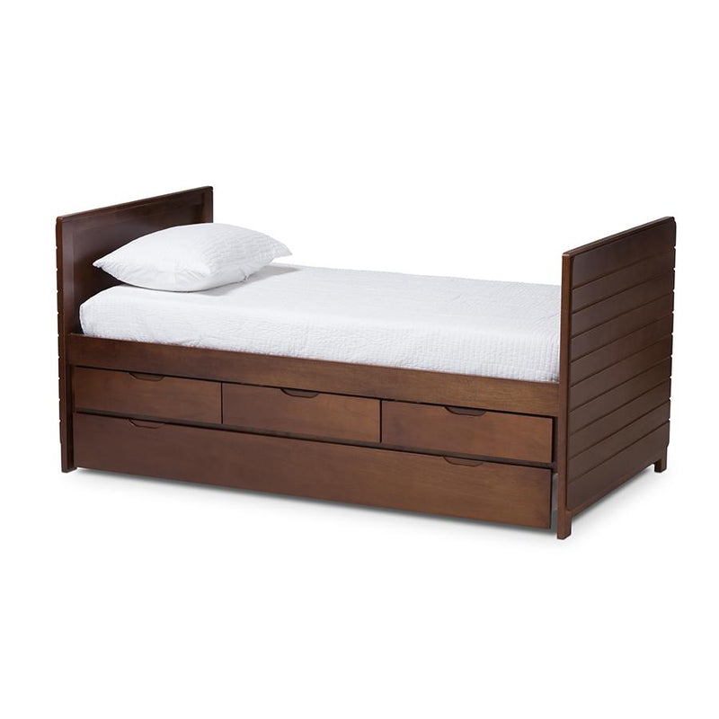 Linna Modern and Contemporary Walnut Brown-Finished Daybed with Trundle