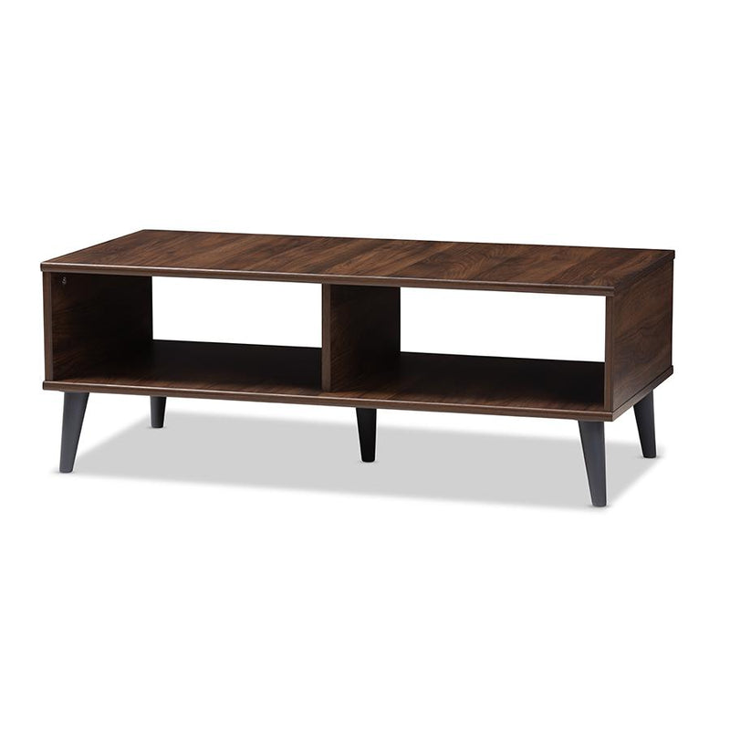 Pierre Mid-Century Modern Brown and Dark Grey Finished Wood Coffee Table