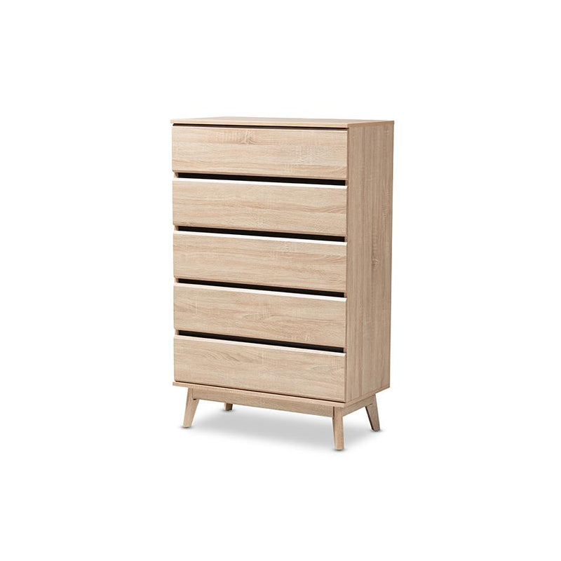 Baxton Studio Miren Mid-Century Modern Light Oak and Dark Grey 5-Drawer Chest