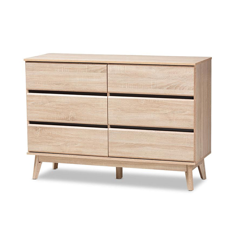 Baxton Studio Miren Mid-Century Modern Light Oak and Dark Grey 6-Drawer Dresser