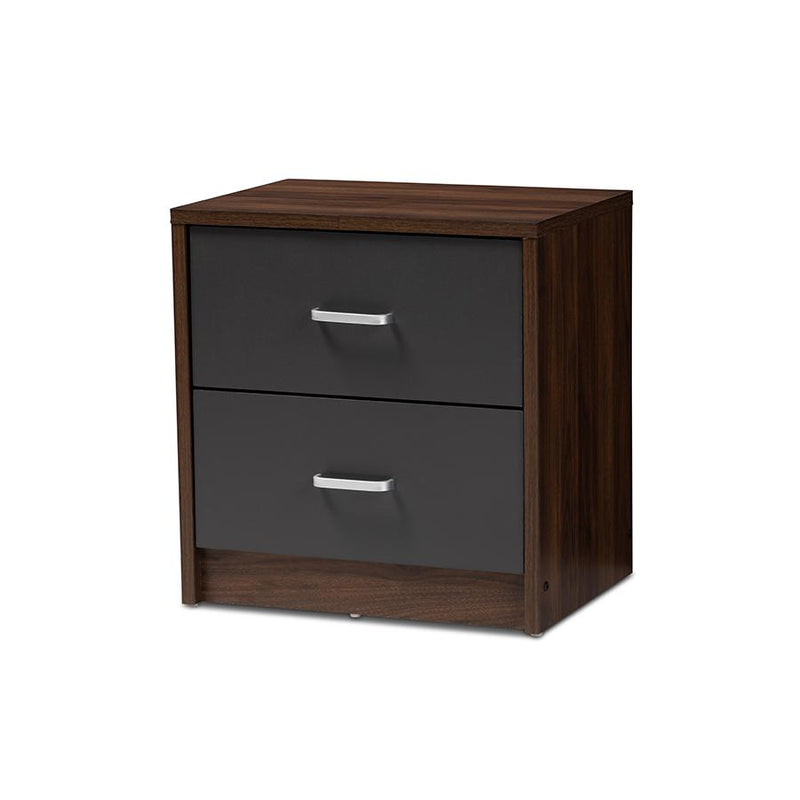 2-Drawer Dark Brown and Dark Grey Finished Nightstand