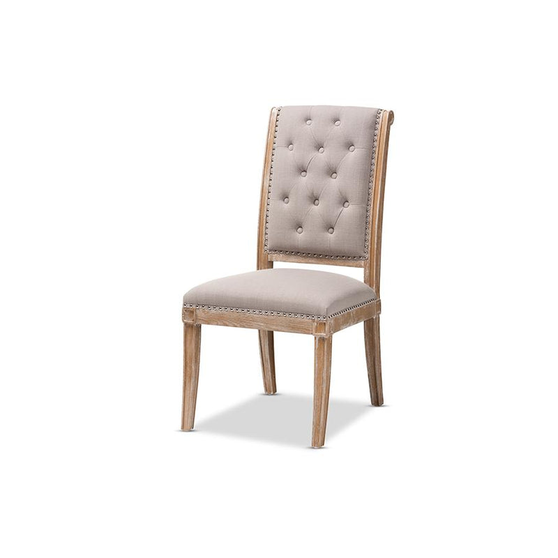 Beige Fabric Upholstered Weathered Oak Finished Wood Dining Chair