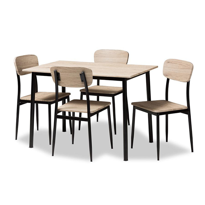 Light Brown Wood Finished Matte Black Frame 5-Piece Dining Set