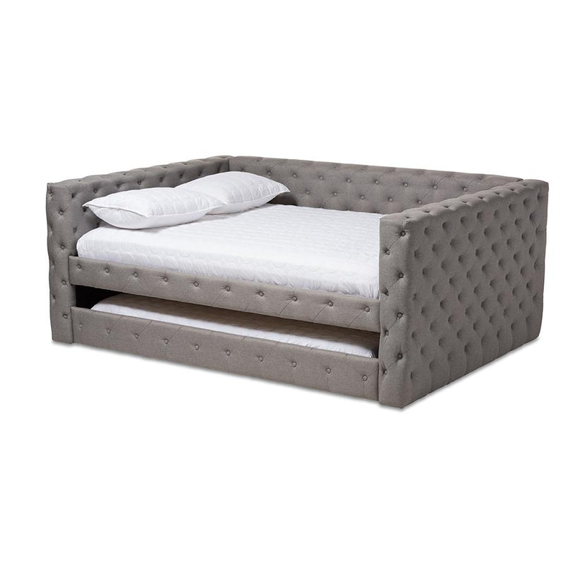 Grey Fabric Upholstered Queen Size Daybed with Trundle