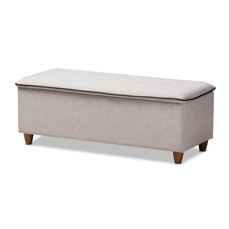 Greyish Beige Fabric Upholstered Button Tufted Storage Ottoman Bench