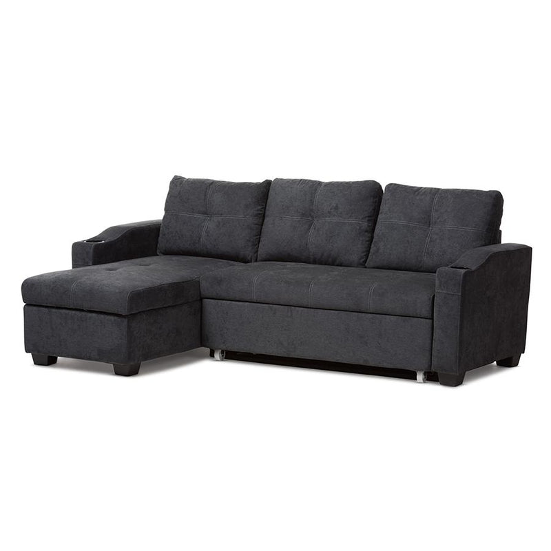 Lianna Modern and Contemporary Dark Grey Fabric Upholstered Sectional Sofa