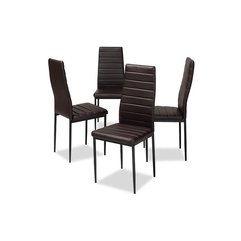 Brown Faux Leather Upholstered Dining Chair (Set of 4)