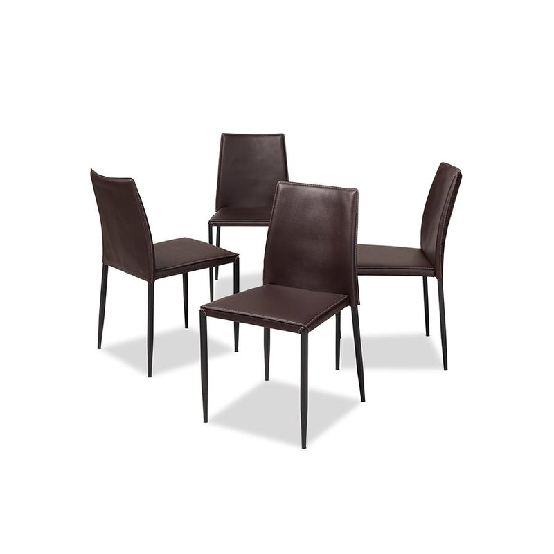 Brown Faux Leather Upholstered Dining Chair (Set of 4)