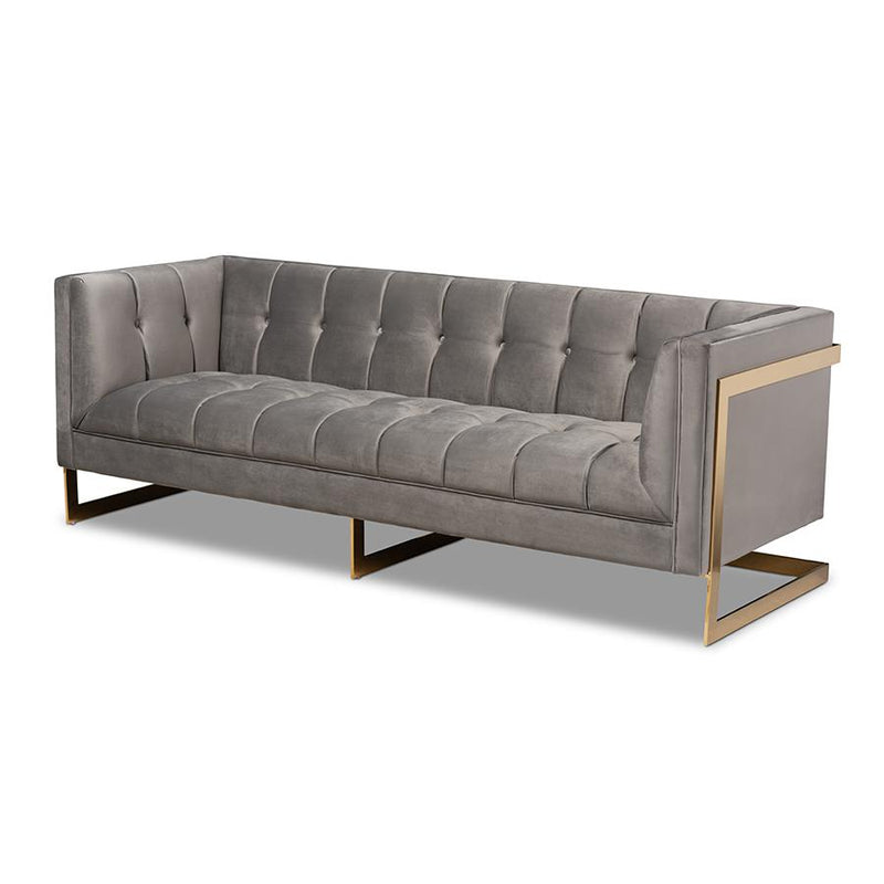 Button Tufted Sofa with Gold-Tone Frame