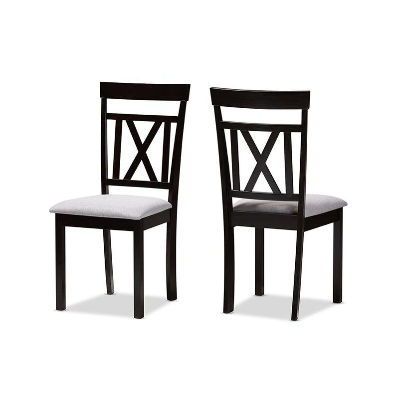 Grey Fabric Upholstered and Espresso Brown Finished Dining Chair Set of 2