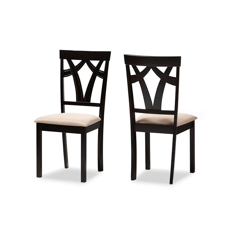 Sand Fabric Upholstered and Espresso Brown Finished Dining Chair Set of 2