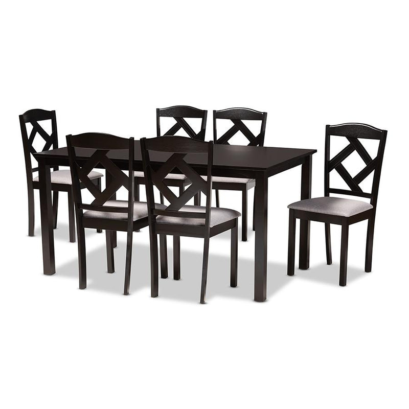 Dark Brown Finished Wood 7-Piece Dining Set