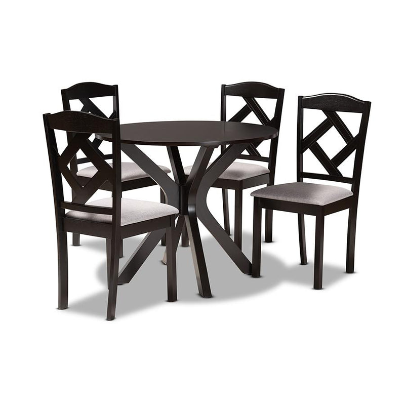 Dark Brown Finished Wood 5-Piece Dining Set