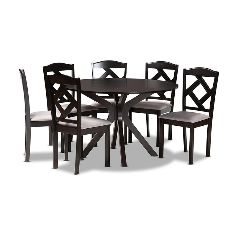 Dark Brown Finished Wood 7-Piece Dining Set