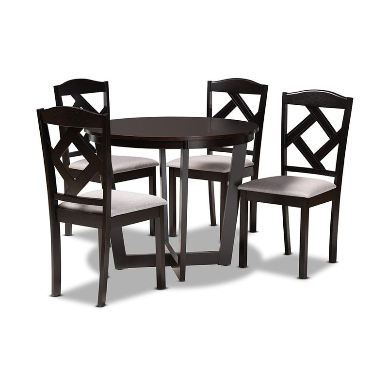 Dark Brown Finished Wood 5-Piece Dining Set