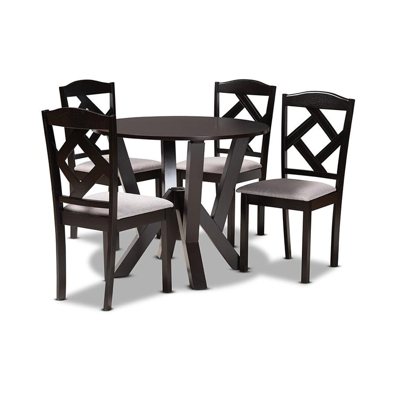 Dark Brown Finished Wood 5-Piece Dining Set