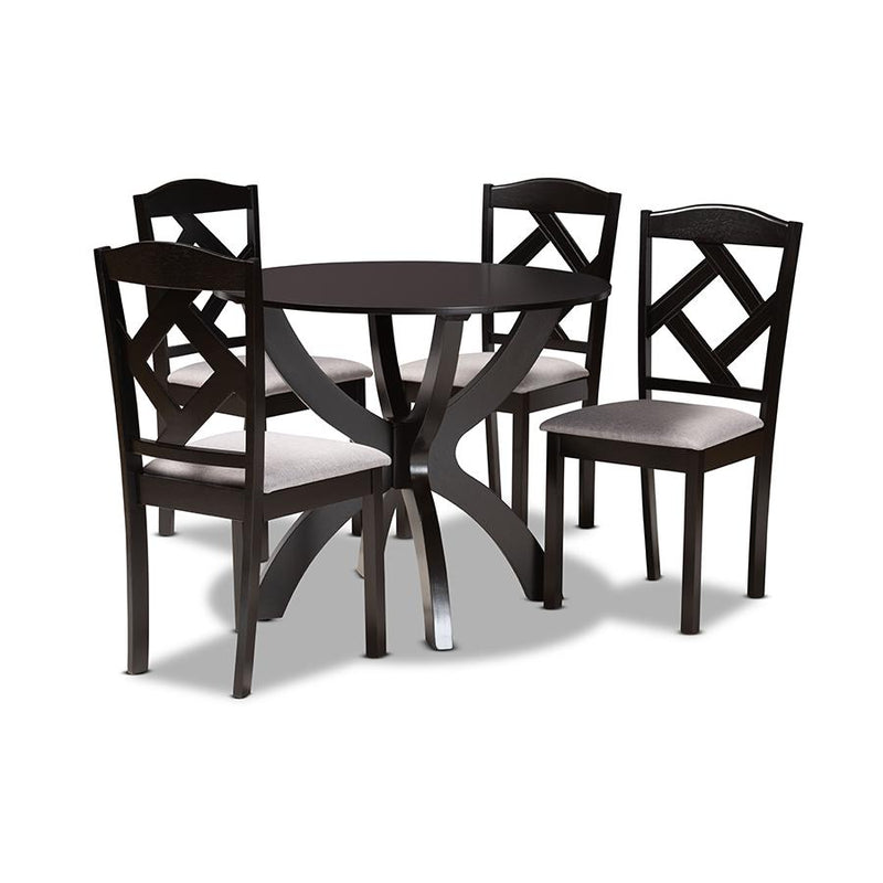 Dark Brown Finished Wood 5-Piece Dining Set